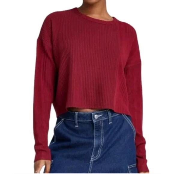 Wild fable Berry Red waffle knit crop longs leeve pullover tee size XXL college - Picture 6 of 14